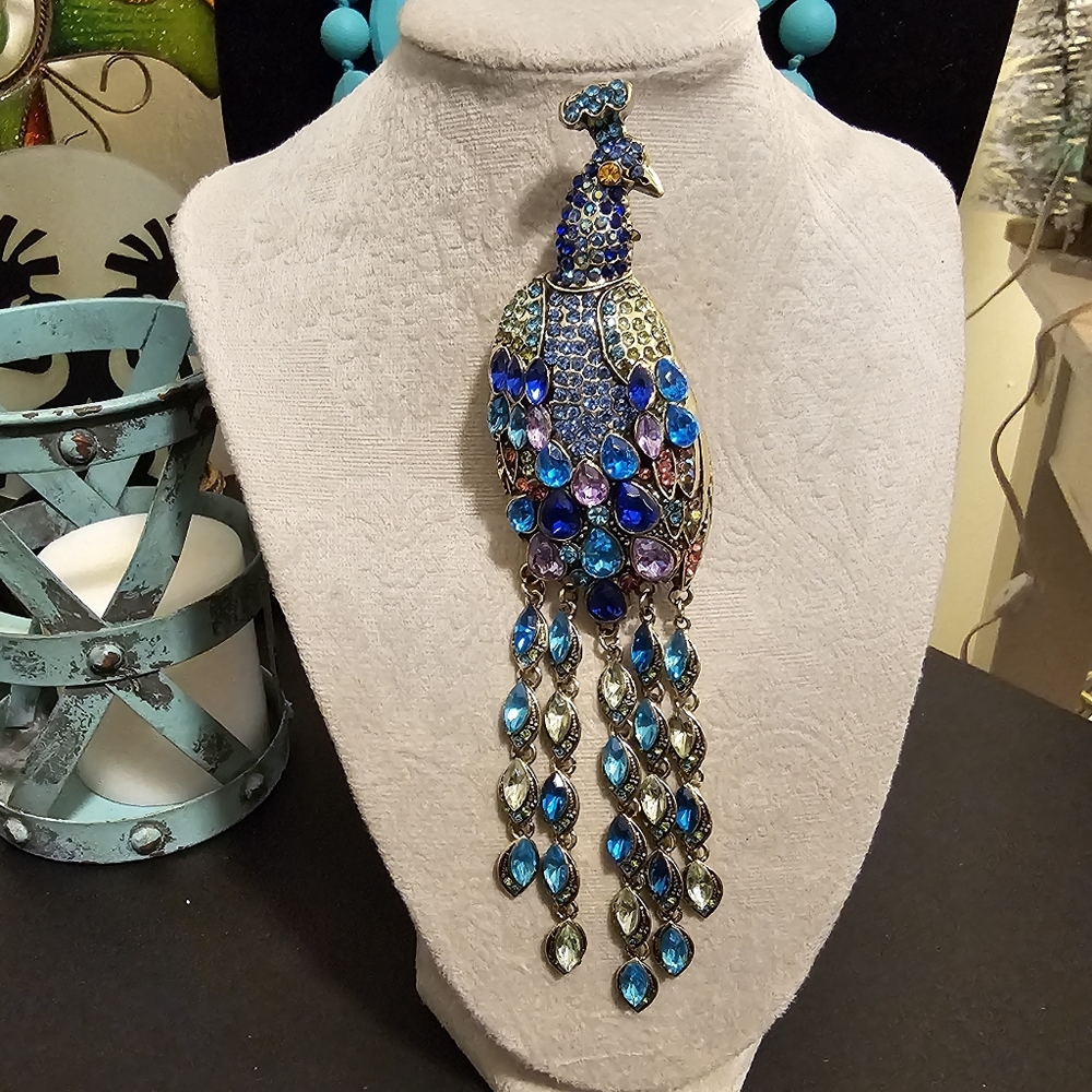 Regal Peacock Tassel Brooch